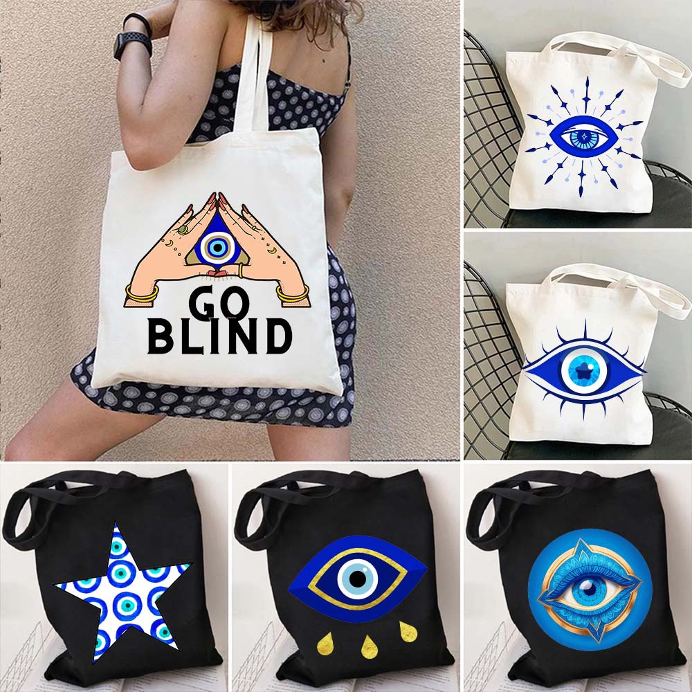 Graffiti griego mal de ojo impreso bolsa de lona bolsa de hombro bolsa plegable bolsa de compras portátil comercio exterior