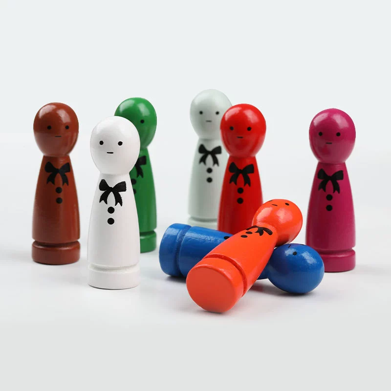 Красочная деревянная кукла, фигурка из цельного дерева, украшение, детский образовательный маленький предмет с рисунком банта, деревянная кукла