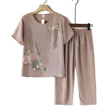 姥姥夏装套装60-70-80岁中老年女装短袖仿麻棉透气上衣妈妈装裤子