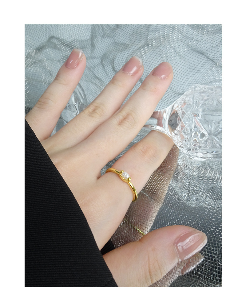 Simple Style Round Sterling Silver Plating Artificial Pearls Open Ring