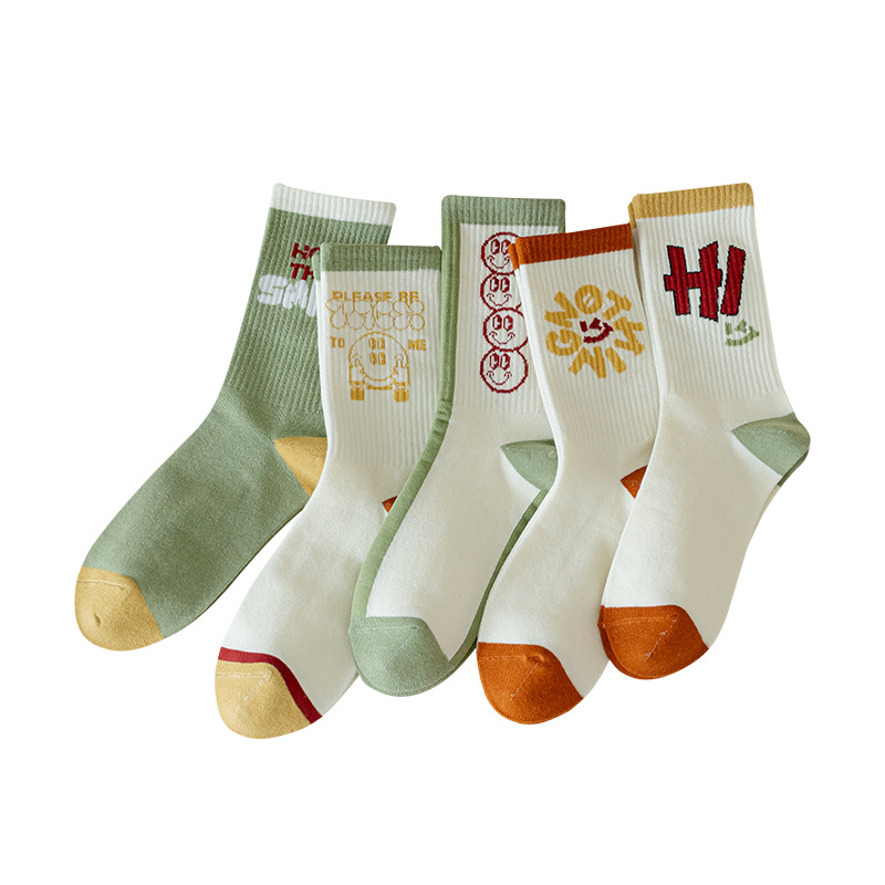 Algodón peinado Smiley calcetines deportivos calcetines a juego de colores calcetines de hombre Otoño e Invierno calcetines de marea blanca de algodón de color sólido mediados de la pantorrilla