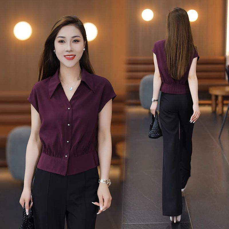 Short-Sleeved Shirt 2025 T-Shirt Slimming Summer New Style Fashionable Design Elegant Top Shirt