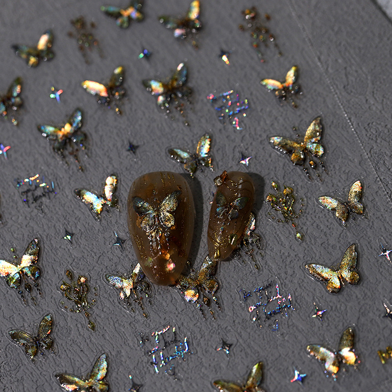 TENSOR nueva tecnología pro tridimensional etiqueta engomada del clavo papel mariposa pegamento etiqueta engomada del clavo dorado serie M-224