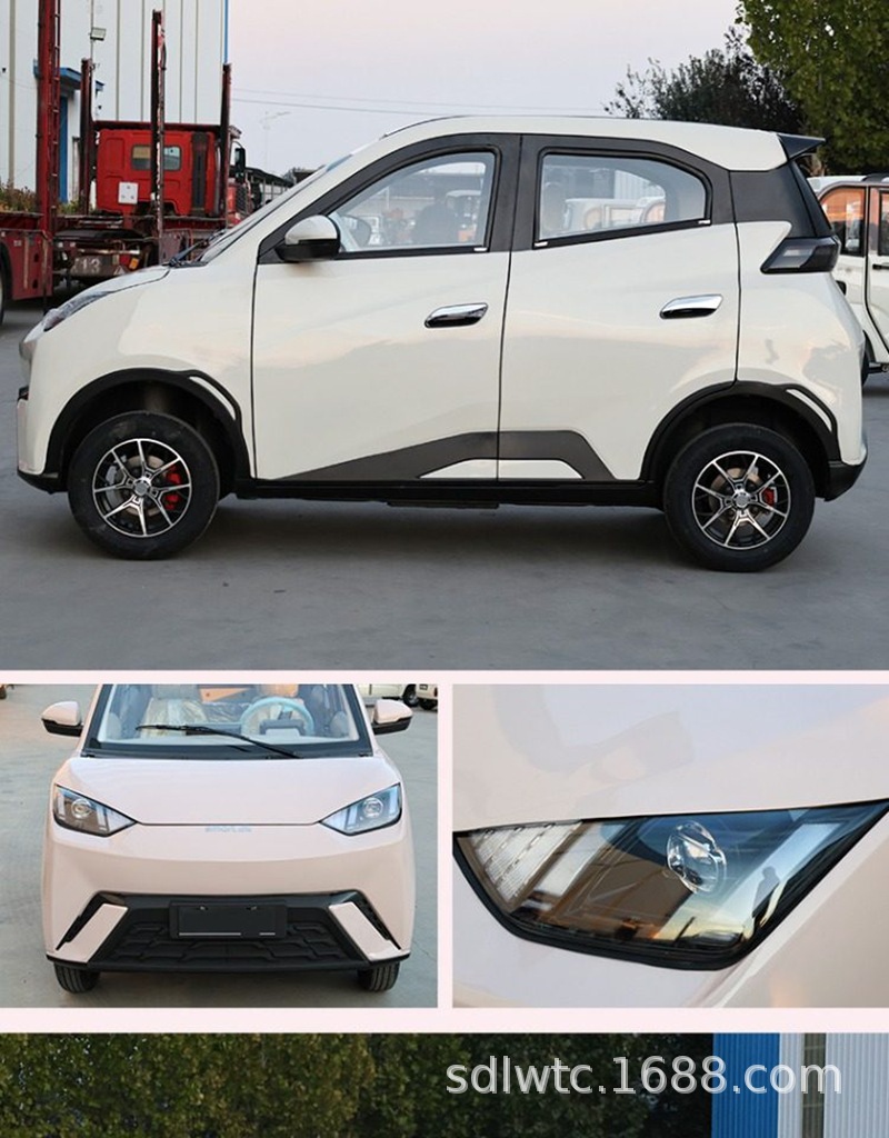 Seagull-Style Electric Four-Wheel Vehicle, Household Fuel-Electric Hybrid Car for Women, Fully Enclosed Lithium Battery Electric Vehicle