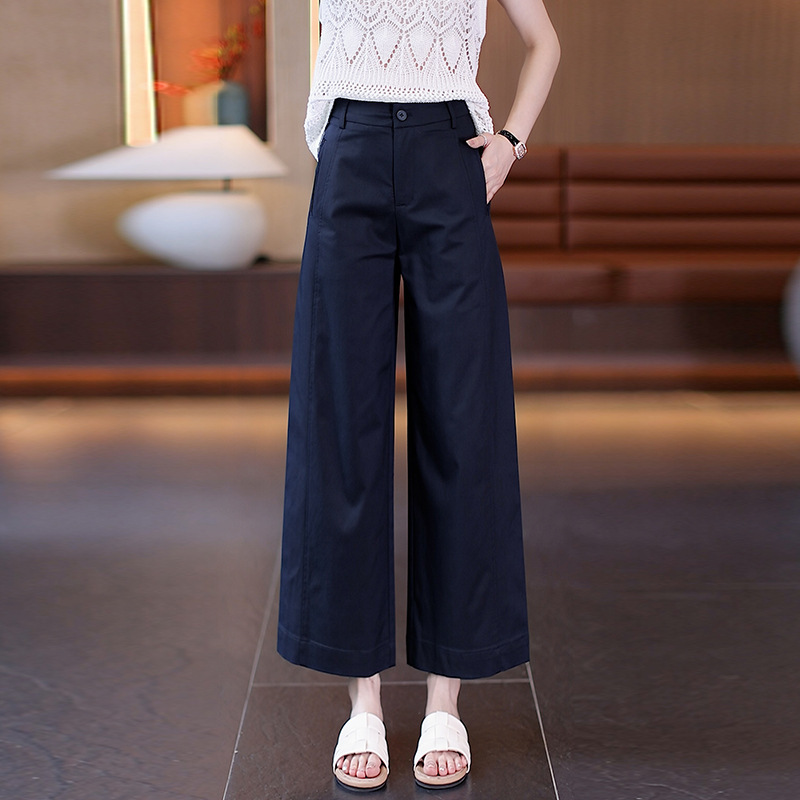 黄色の女性用8点ワイドレッグパンツ、夏用薄手2025新作シワ防止アイスシルクスーツパンツ、後ろが伸縮性のあるカジュアルパンツ|undefined