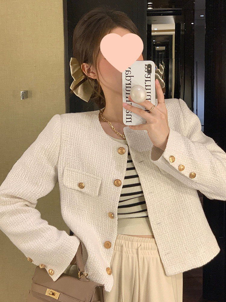 Куртка длинный рукав, стиль Chanel, осень, корейский стиль, высококачественный стиль