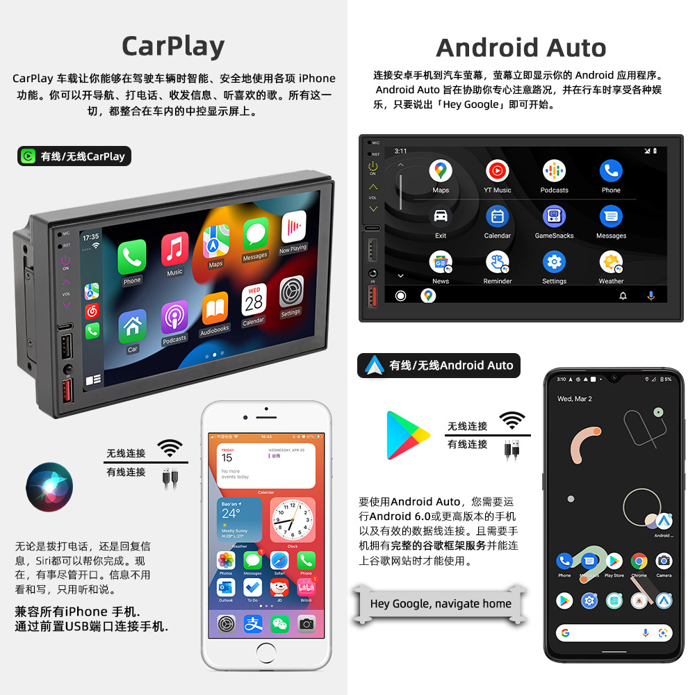7 pulgadas de coche Android GPS navegación inalámbrica carplay coche HD gran pantalla de retroceso reproductor de imágenes Bluetooth