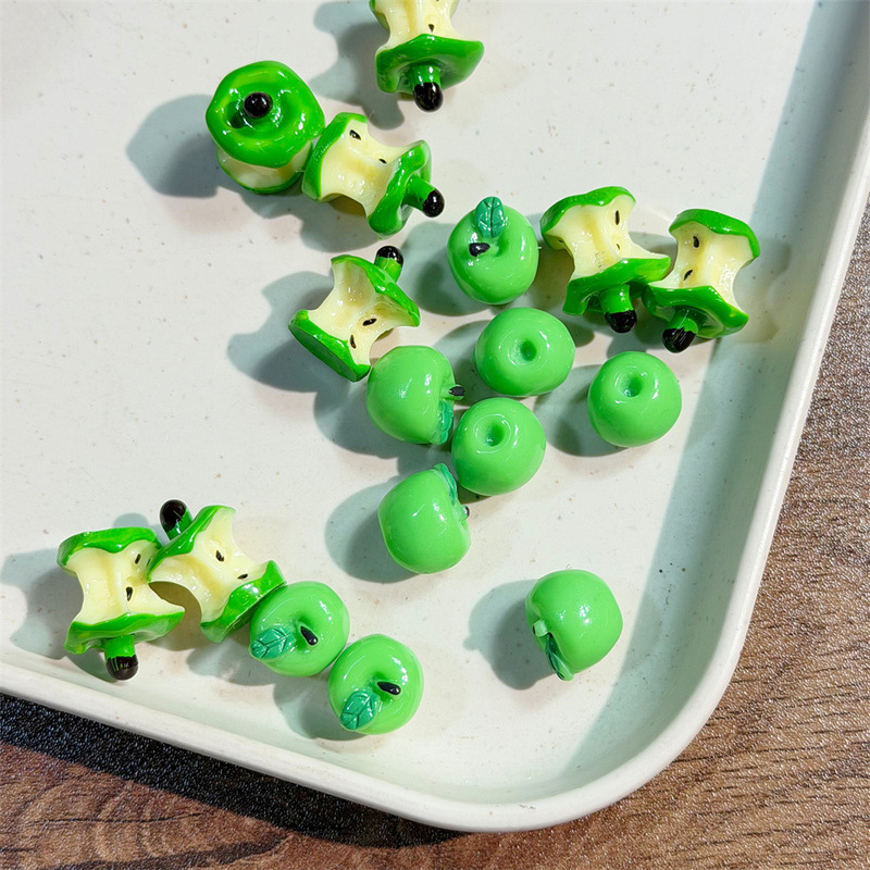 Mini Artificial Green Apple Resin Accessories DIY Cream Glue Keychain Mobile Phone Chain Hole Shoe Accessories Material Batch