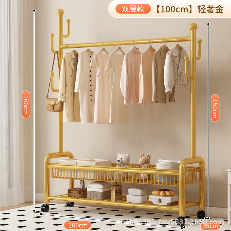 100cm 라이트 럭셔리 골드 더블 레이어 메쉬 바구니丨6 후크 + 금속 캐스터 휠