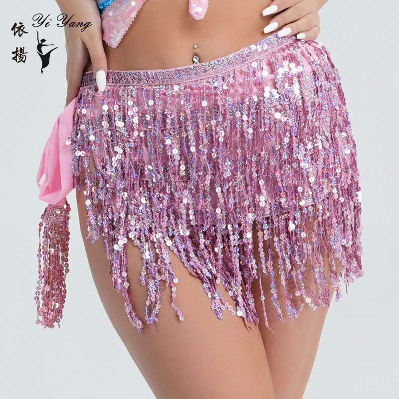 Traje de rendimiento de danza del vientre de Halloween sexy lentejuelas borla Toalla de la cadera cadena de la cintura del grano indio danza rendimiento Toalla de la cintura