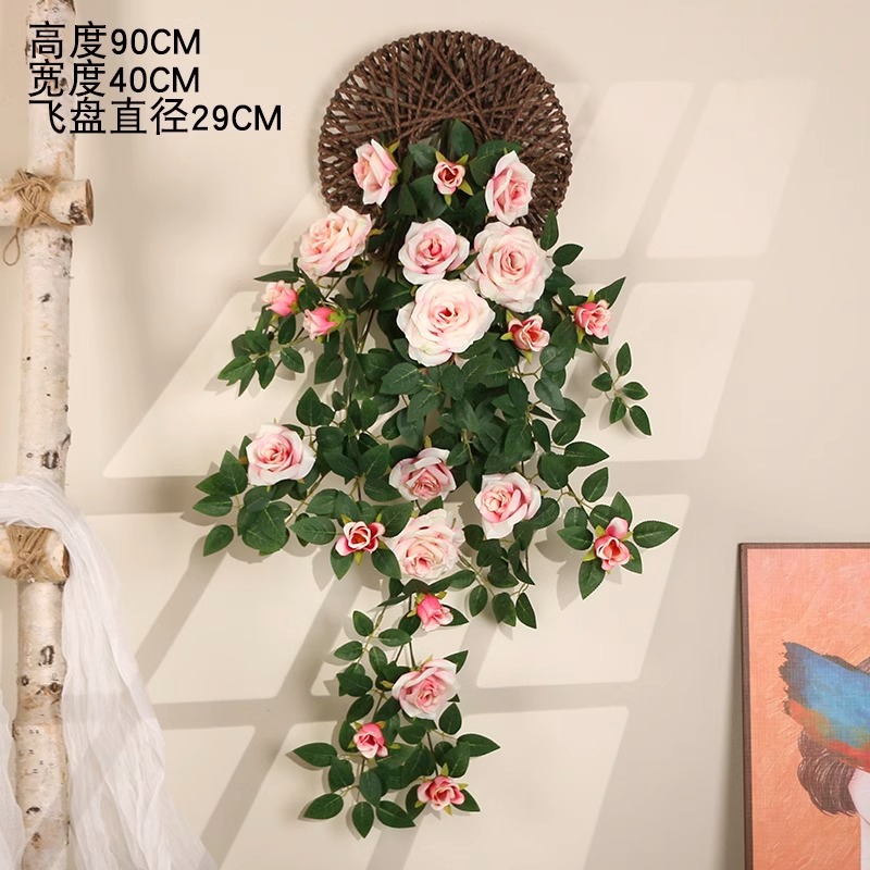 Simulación transfronteriza rosa colgada en la pared de plástico artificial de flores藤 acondicionado de aire acondicionado de pared de hogar orquídea colgante de orquídea decorada planta de藤
