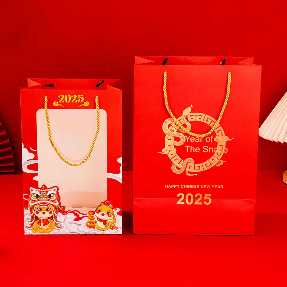 Bolsa de regalo de ventana de la serpiente, bolsas de mano, bolsas de embalaje, regalo de Año Nuevo, Festival de Primavera, rojo, 2025 nuevo, de alta calidad