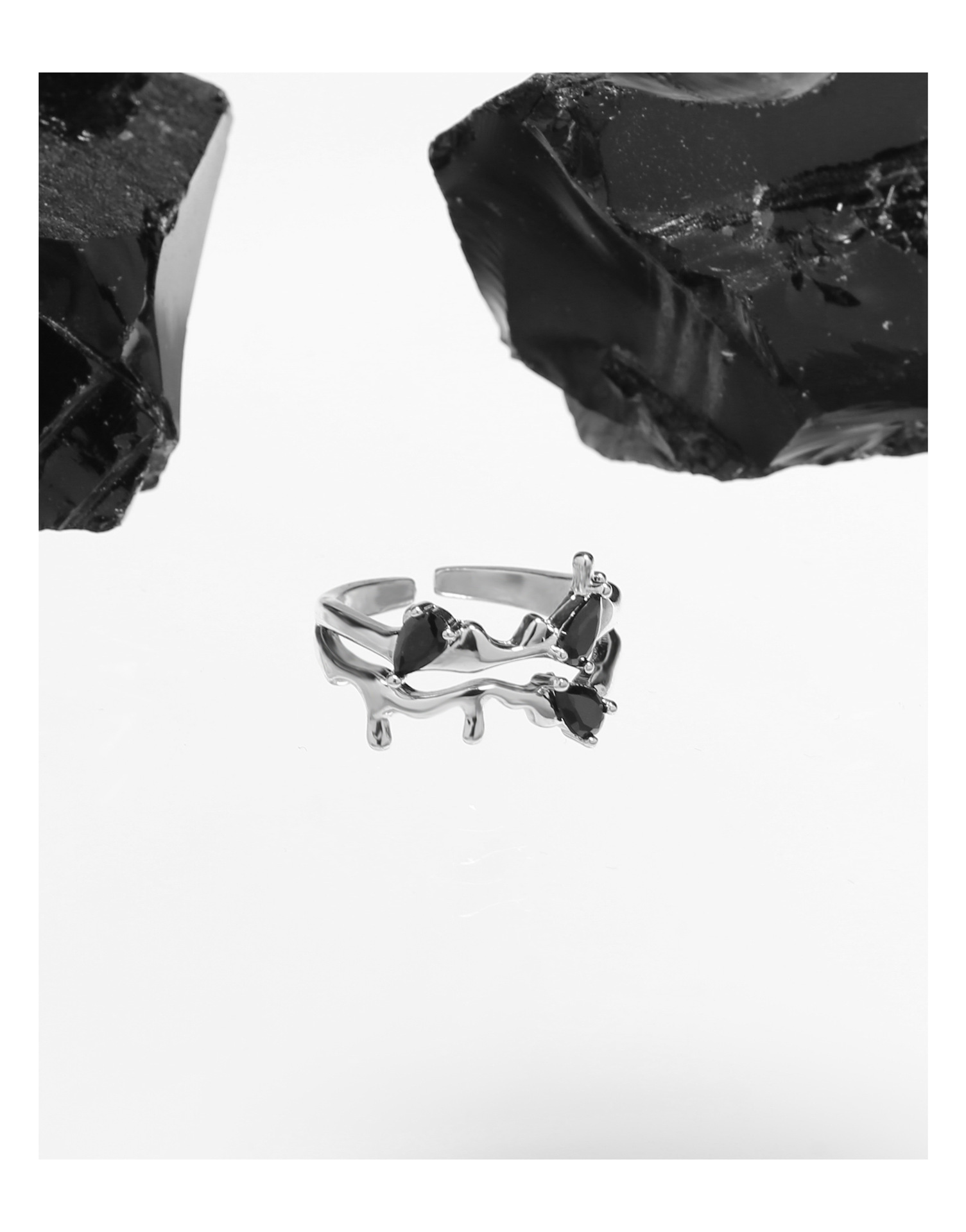 INS Style Water Droplets Copper Plating Inlay Zircon Rings 1 Piece