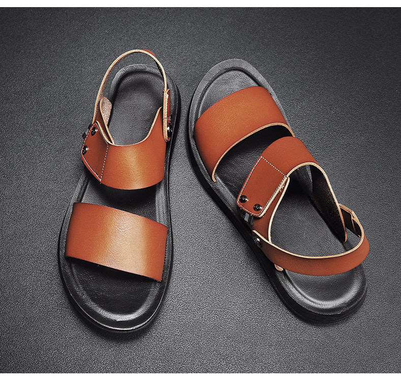 Dép sandal nam cao cấp hở ngón, quai da thoáng khí chống trơn trượt đi biển, đi ngoài trời — Màu xanh đậm trên nền nâu, Nền nâu vàng nâu, Nền nâu, nâu đậm., nền nâu đen chi tiết 19