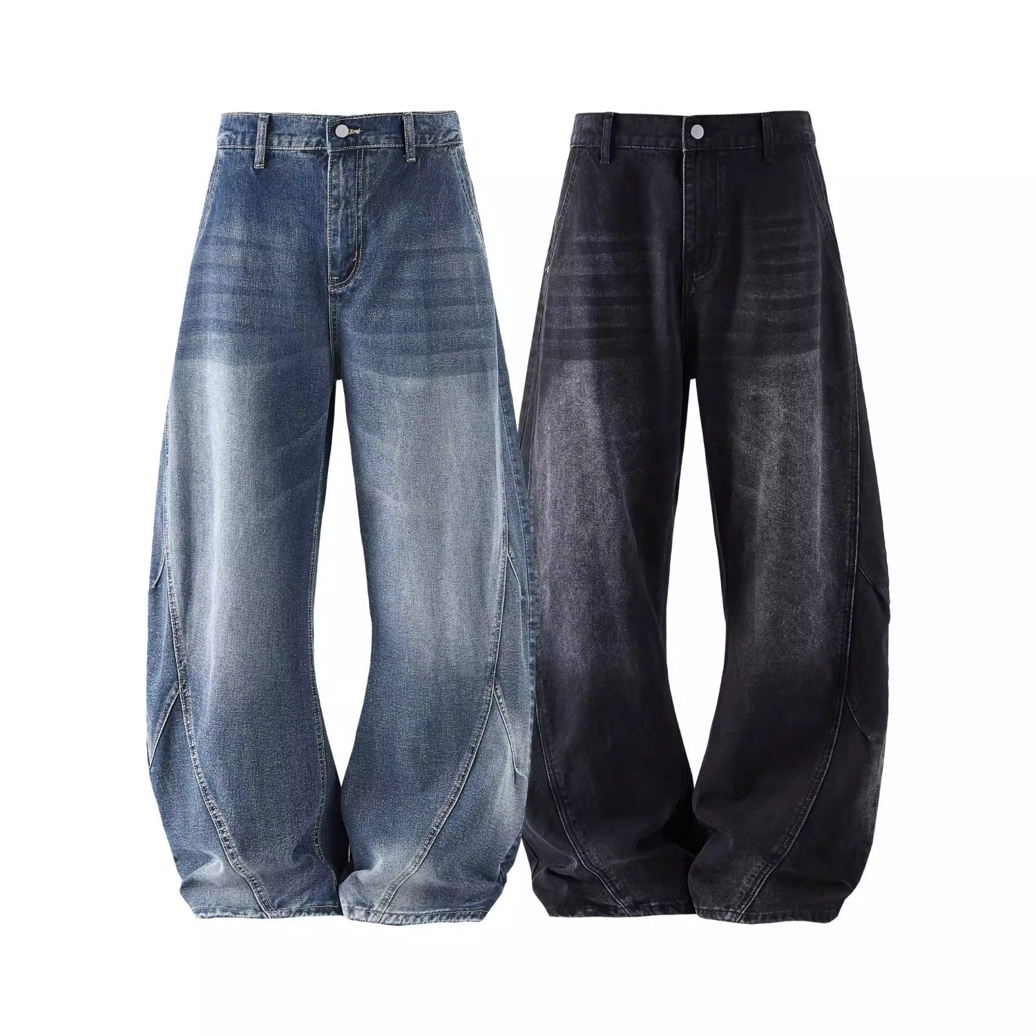 Men's Clothing Loose Straight Leg Jeans Scimitar Design Casual Wide Leg Mid Waist Polyester Spring Autumn Fashion_mkmklike.com