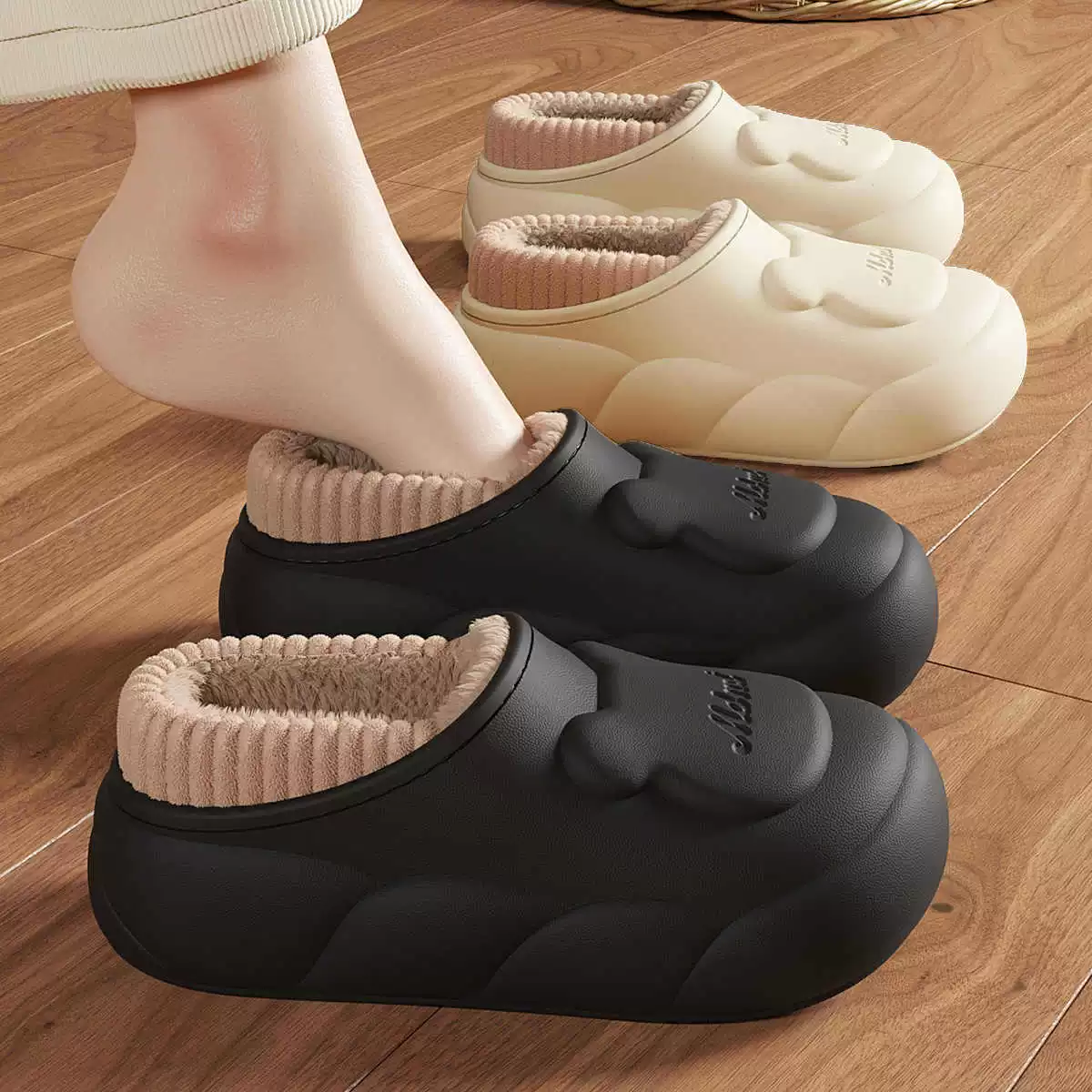 Водонепроницаемые хлопчатобумажные тапочки женский зимний бархатный теплый пакет и хлопчатобумажный перетаскивающий внутренний мультфильм хлопчатобумажная обувь для мужчин оптом