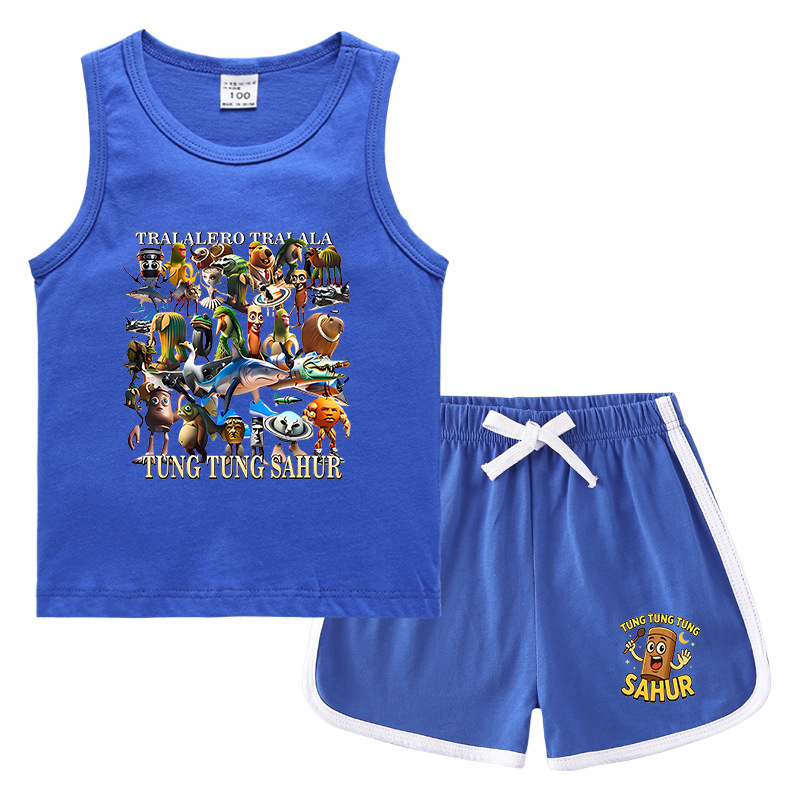 夏男の子服娘ラウンドネック Tシャツホットパンツ韓国風カジュアル半袖ボトムシャツスポーツ学生ショーツスーツ|undefined