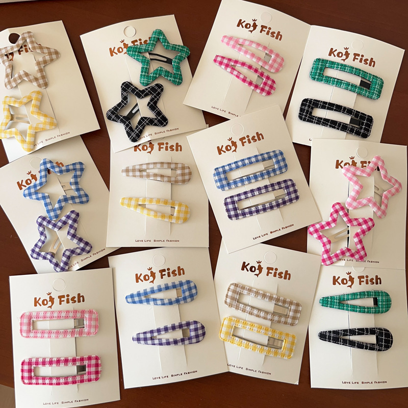 2-Pack of School-Style Plaid Star Bb Hair Clips, Colorful Geometric Water Drop Square Hair Clips, Fringe Hair Clips 2-Pack of School-Style Plaid Star Bb Hair Clips, Colorful Geometric Water Drop Square Hair Clips, Fringe Hair Clips