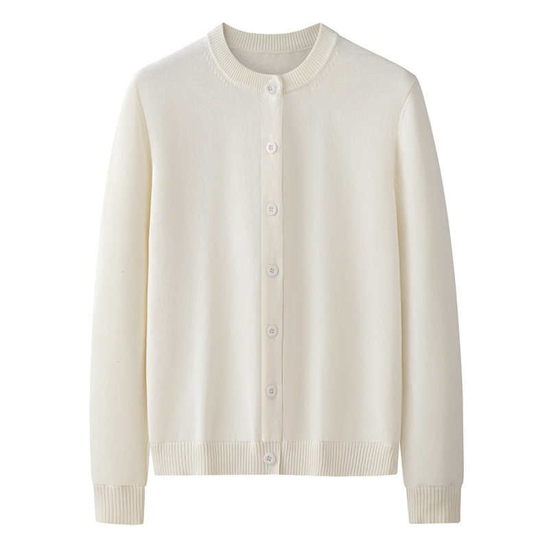 100 pure cotton thread non-pilling non-static women's spring and autumn knitted cardigan thin round neck versatile sweater coat 100 pure cotton thread non-pilling non-static women's spring and autumn knitted cardigan thin round neck versatile sweater coat
