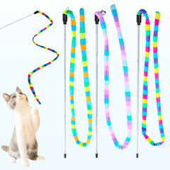 Cat Toys Rainbow Striped Cat Wands with Bells Interactive Play Toys Pet Supplies