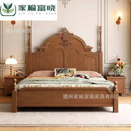 复古全实木床简约现代双人床1.5米中古风婚床1.8高箱大床