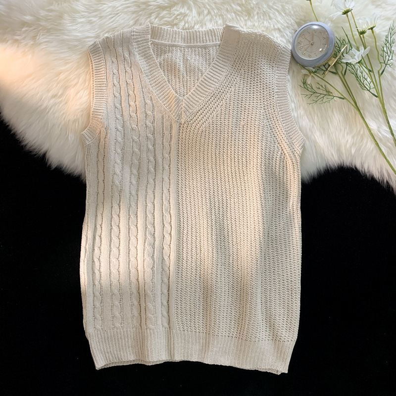 Foreign Trade V-Neck Knitted Vest for Spring and Autumn, Japanese Style Couple Outfit, Loose Layered Sleeveless Sweater Vest for Men and Women