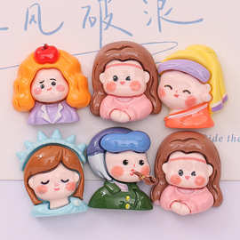 Q版亮面世界名画 diy奶油胶自制手机壳鞋扣发夹 树脂饰品配件批发