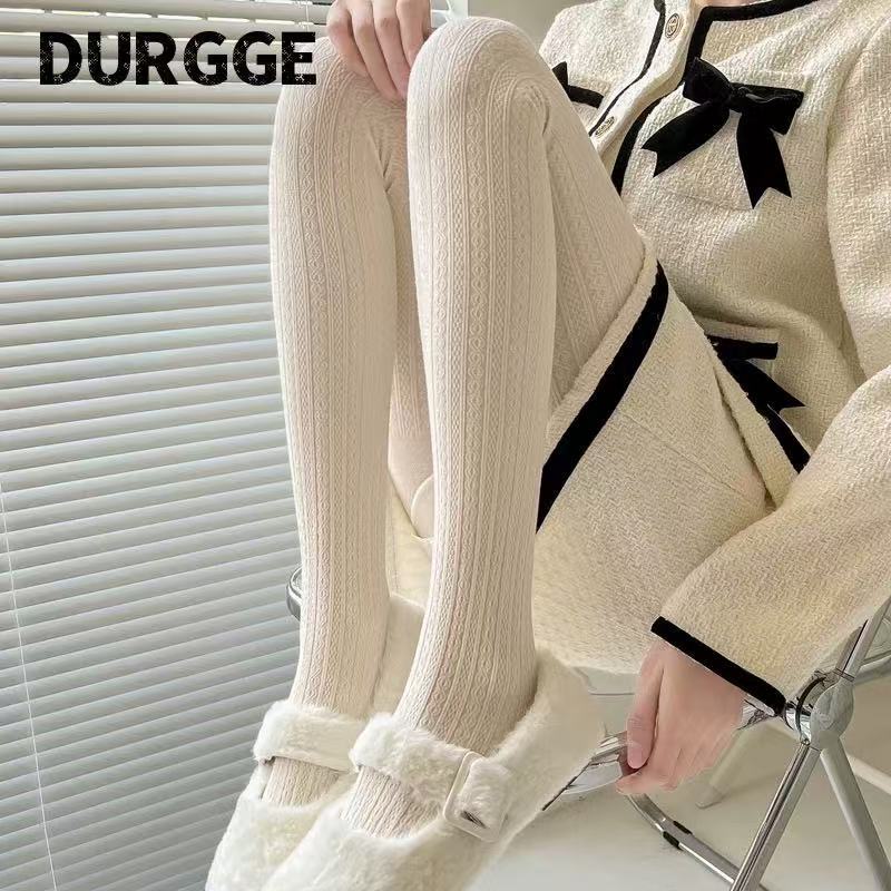 Autumn and Winter Women's Ribbed Fleece-Lined Leggings Japanese Style Warm Bodysuit Socks Cashmere New High-Waisted Leggings