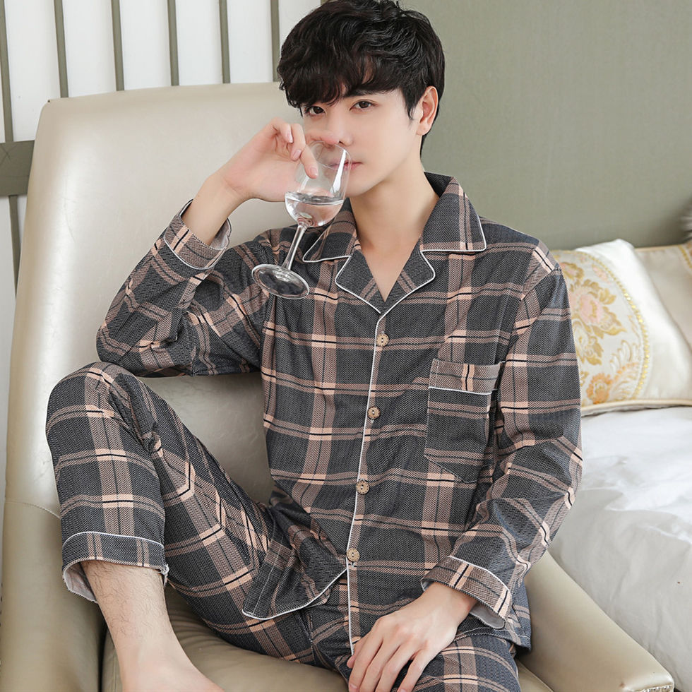 Pijamas de hombre Pijamas de primavera y otoño pantalones de algodón de manga larga de los hombres cardigan verde de mediana edad ropa de hogar traje de invierno para los ancianos