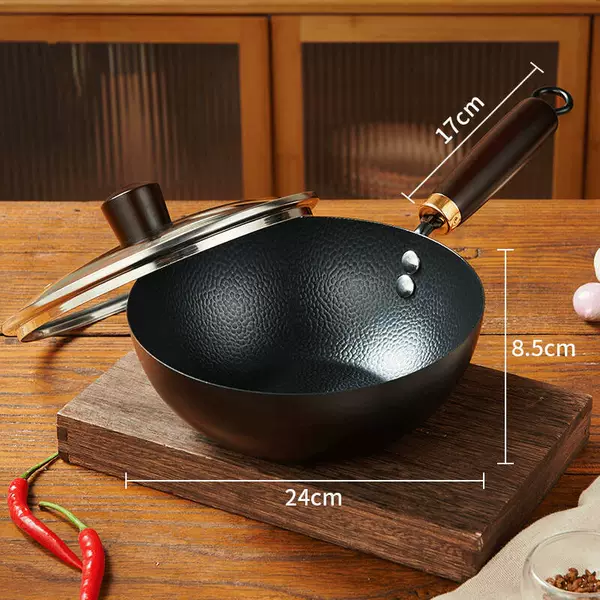 【Special price】24cm hammer pattern small iron pot + tempered lid