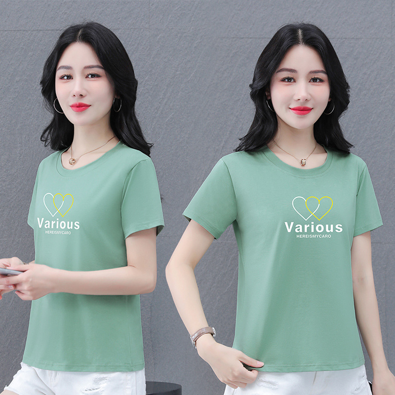 Middle-aged Mom Cotton Stretch Casual Short-sleeved Round Neck T-shirt Women's Summer Thin Breathable Straight Loose T-shirt