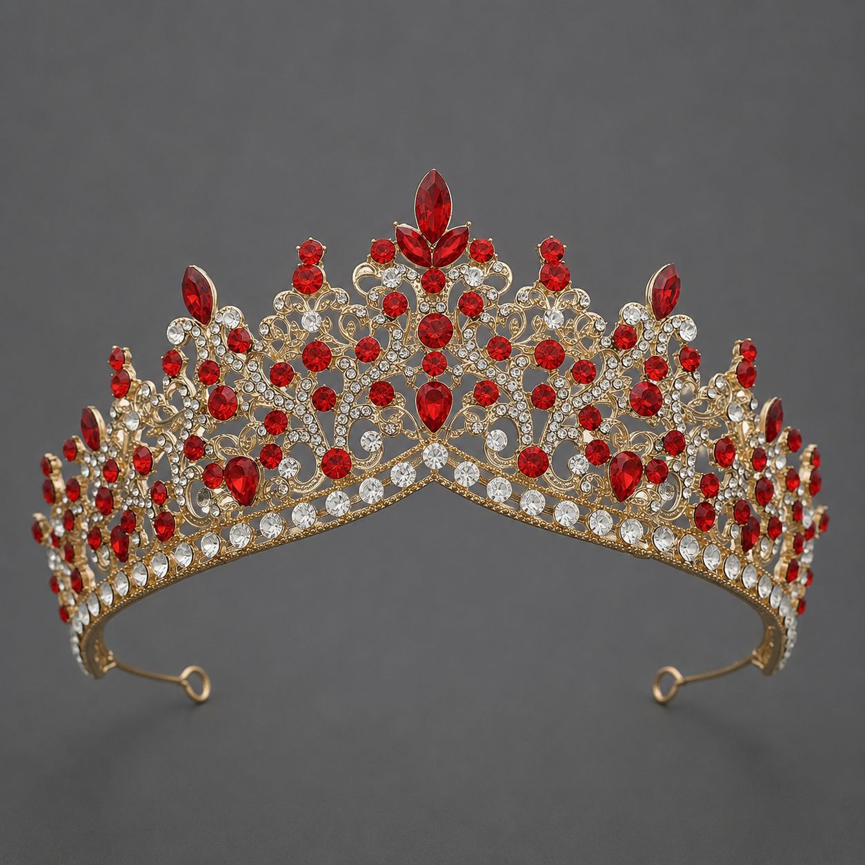 Corona Barroca Retro con Cristales Rojos de Aleación y Cristal Rojo, Acabado galvanizado, para desfiles, bodas y fiestas image 18