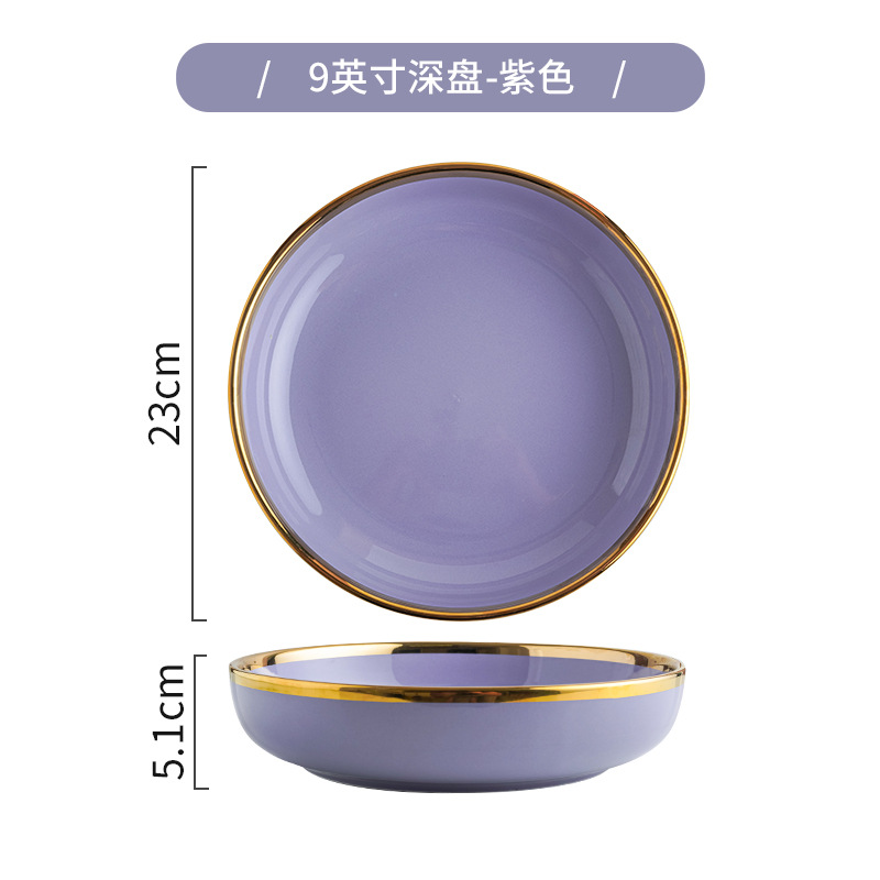 Luz nórdica estilo de lujo tazón plato traje hogar creativo neto rojo borde dorado vajilla de cerámica tazón plato de combinación plato sopa tazón