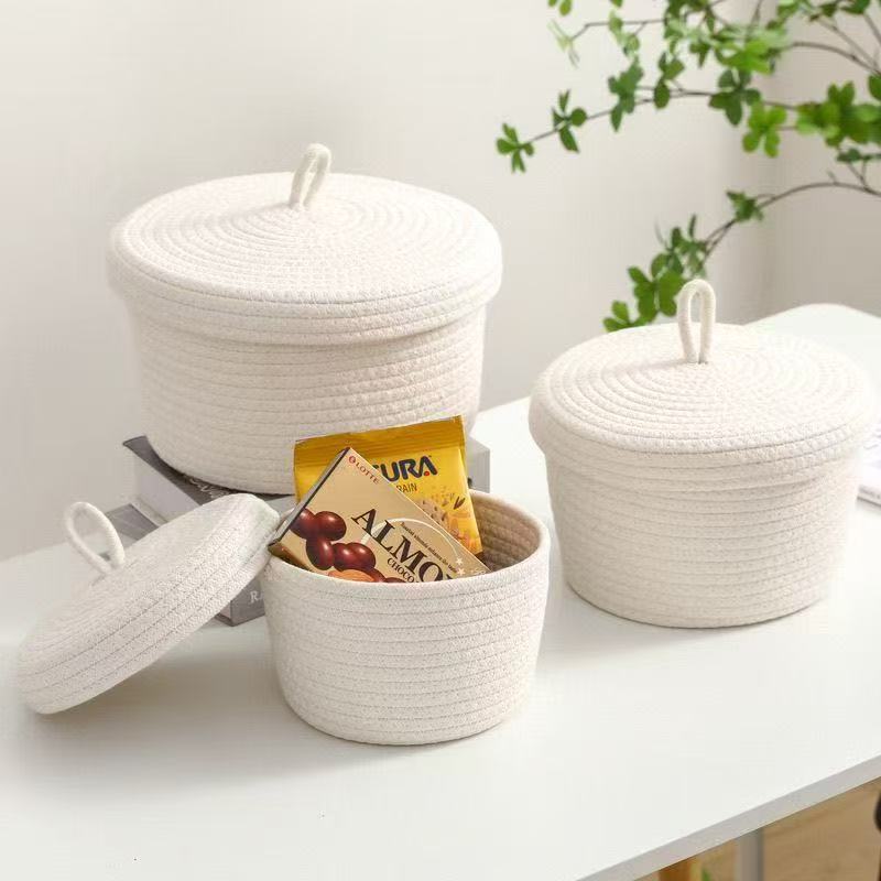 Amazon hand-woven storage basket cotton thread desktop sundry basket home toys cosmetics Japanese-style storage basket Amazon hand-woven storage basket cotton thread desktop sundry basket home toys cosmetics Japanese-style storage basket