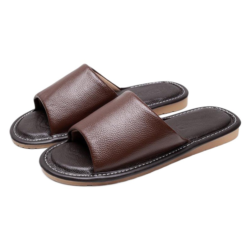 2020 New Summer Cowhide Slippers Women's Indoor Floor Soft Bottom Non-Slip Waterproof Home Slippers Men's Sandals