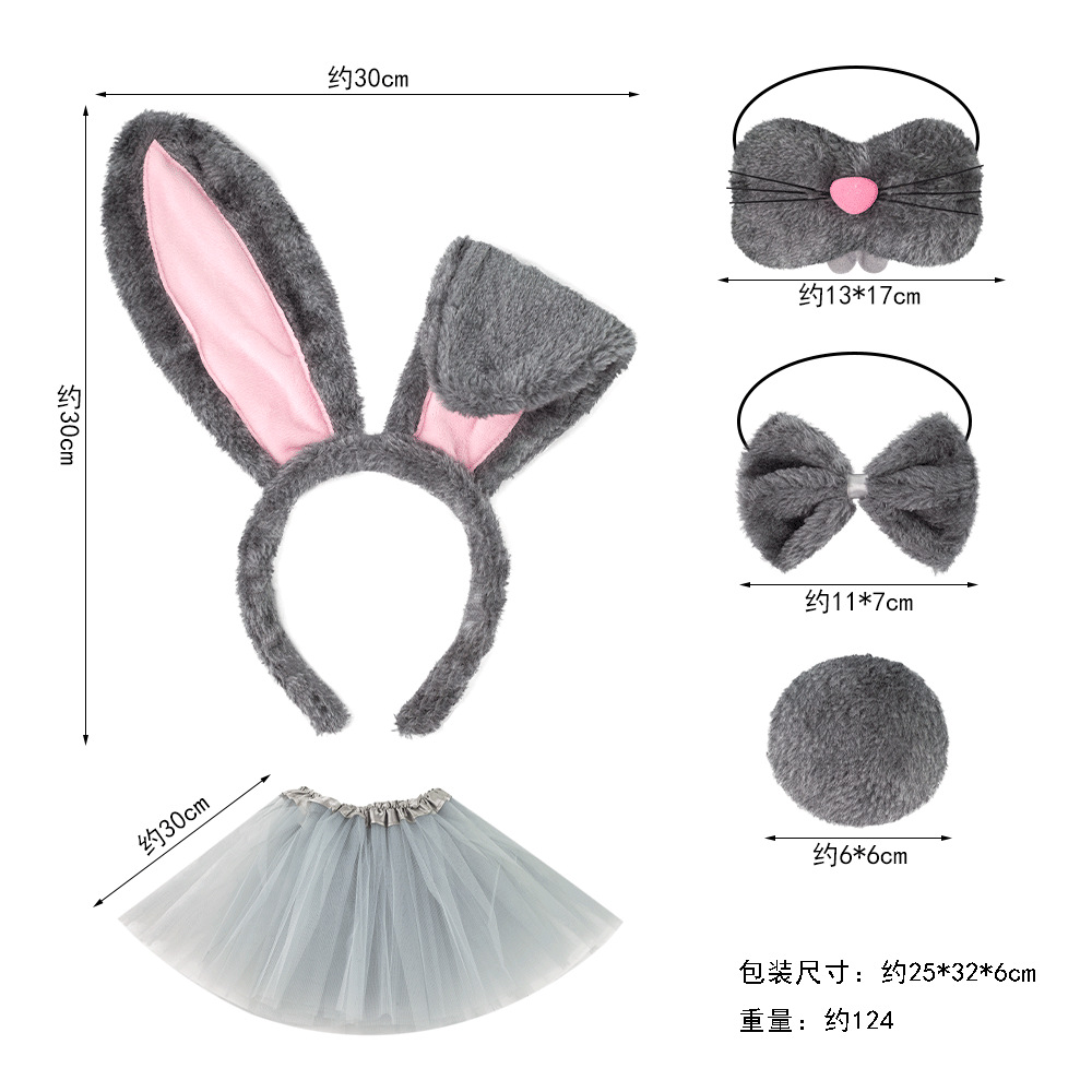 Diadema de orejas de conejo de Pascua, éxito de ventas transfronterizo, conjunto de decoración para fiestas, otoño e invierno, diadema de felpa con nariz de conejo blanco, linda