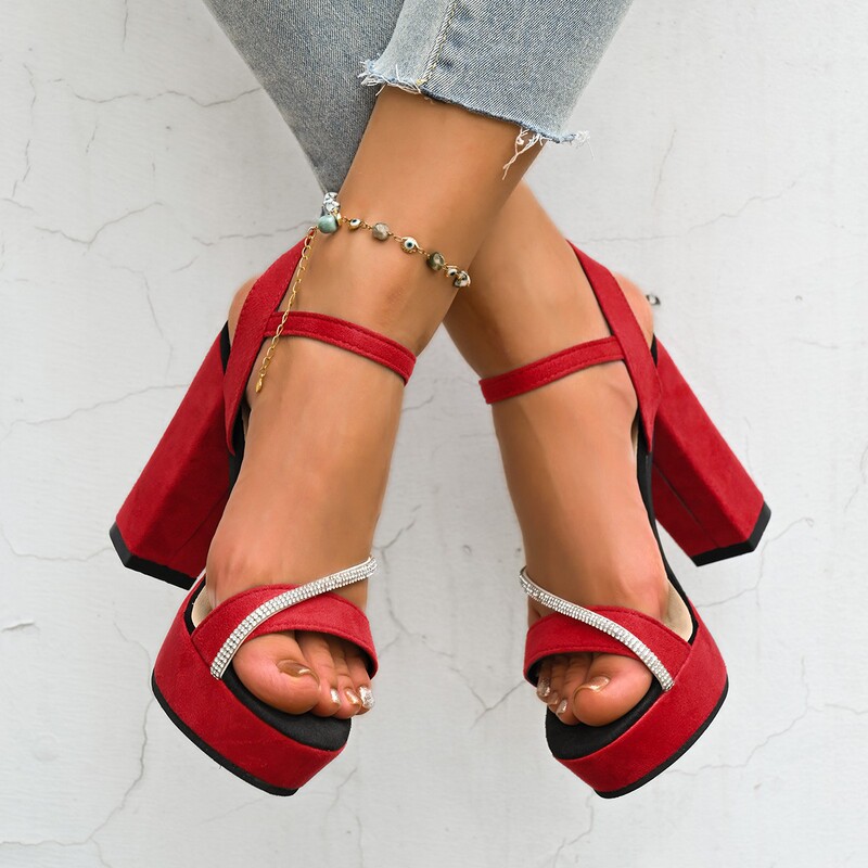 2026 Summer New Fashion Sandals, One-Strap High-Heeled Sandals with Bright Rhinestones, French Style, Versatile and Stunning Sandals