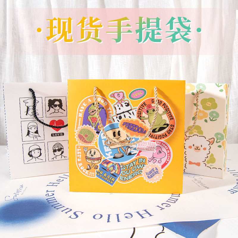 Wholesale Hand-drawn Comic Style Tote Bag Cute Instagram Cute Gift Bag Cross-border Exclusive White Card Customizable