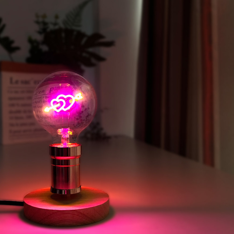 Art Deco Light Retro Light Bulb G95 Cupid One Arrow Piercing Heart Table Lamp Bulb Dimmable 3W Pink Bulb