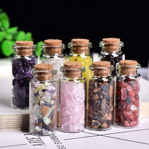 Wholesale natural agate crushed stone drift bottle pink and white crystal crushed stone wishing bottle glass bottle mining mark ornament