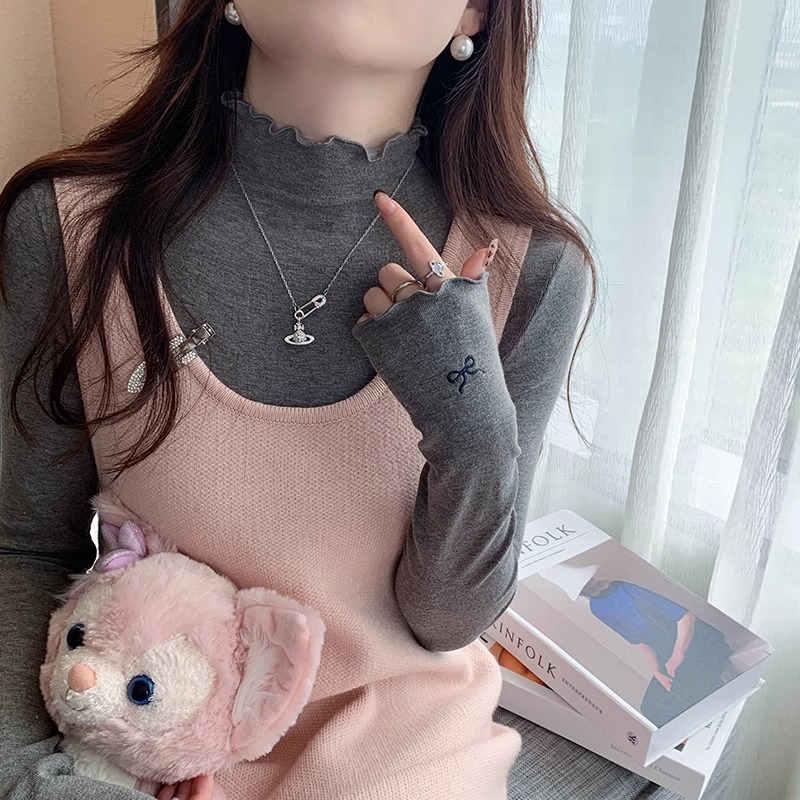 精品羊绒260克长袖t恤女装潮春秋刺绣花身打底衫高领韩版上衣