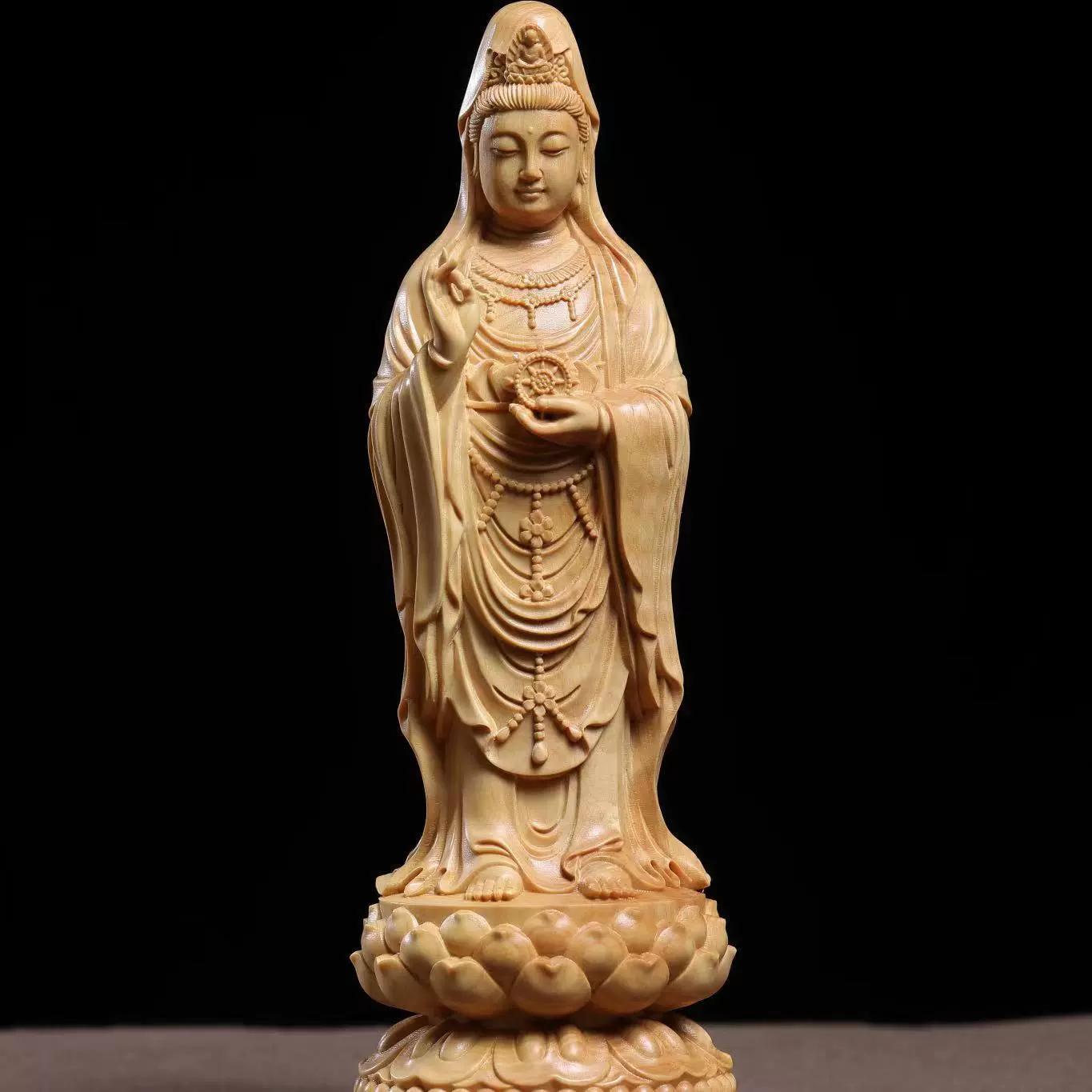 小叶黄杨木雕南海观音菩萨摆件佛像家居装饰品木质工艺品手工根雕