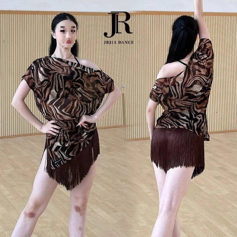 Jia Latin Dance New Slanted Shoulder Short-Sleeved Tops Practice Clothes Women's Ballroom Dance Clothes Blouse Dress Summer Loose Women