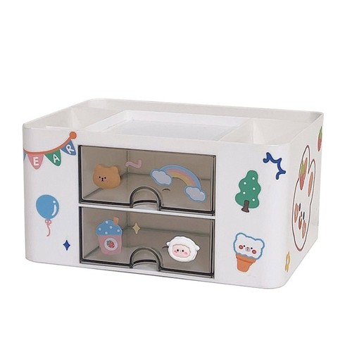 Desk Pen Holder Cute Large Capacity Drawer Style Organizing Box Student Stationery Storage Box Girl Office Desk Organizer