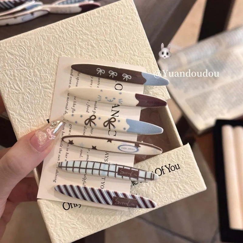甜美少女猫咪蓝咖色调条纹发卡时尚少女侧边刘海夹头饰百搭|undefined