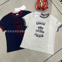 LINGE25早春新作ceクラシックレトロ凱旋門logo色合わせデザイン半袖tシャツ上着女