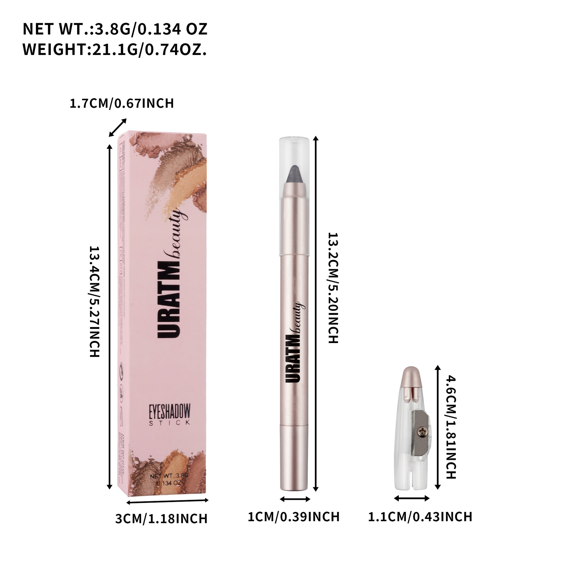 Cross-border exclusive 6-color pearlescent eyeshadow pens without smudging, with pencil sharpeners, eyeliner pens, chin pens, foaming pens, and makeup Specification drawing