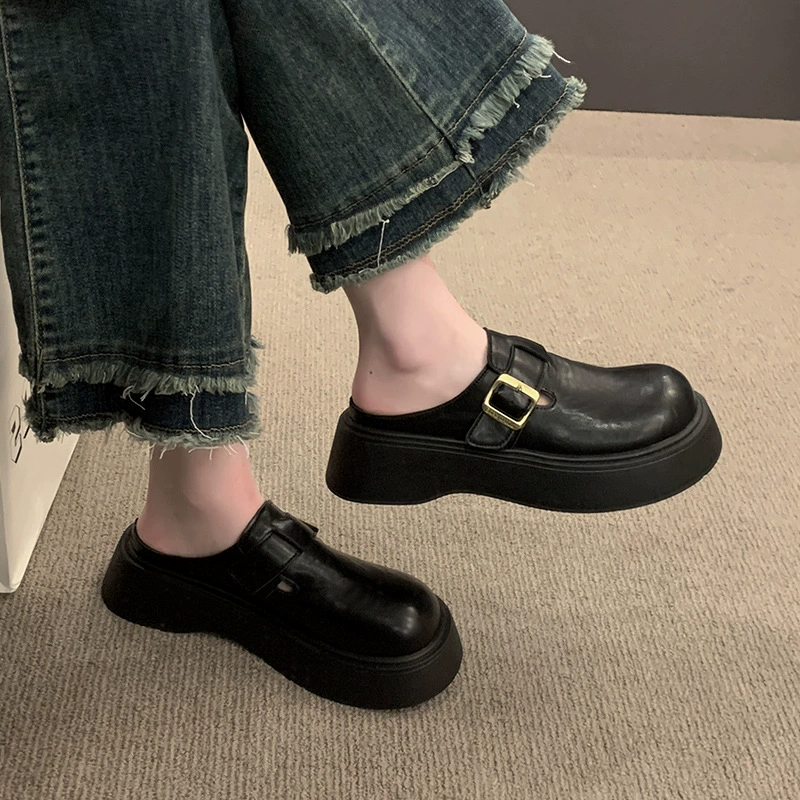 Ботинки Birkenn носят кожаные тапочки с толстой подошвы весной 2025 Баотоу половинные тапочки женские новые модели