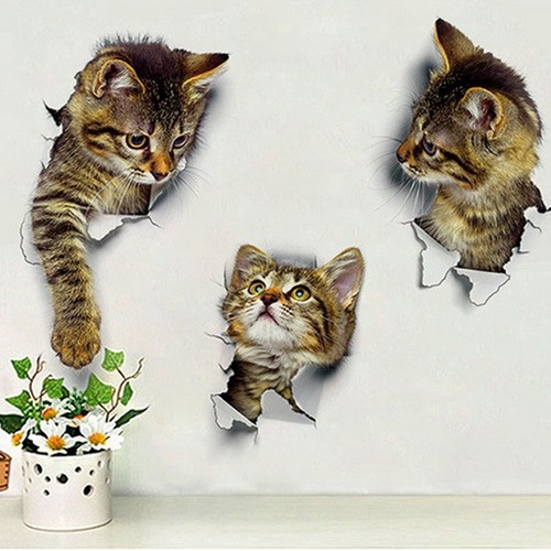 创意写真猫咪立体墙贴画 个性冰箱笔记本马桶随心贴纸 eBay热卖