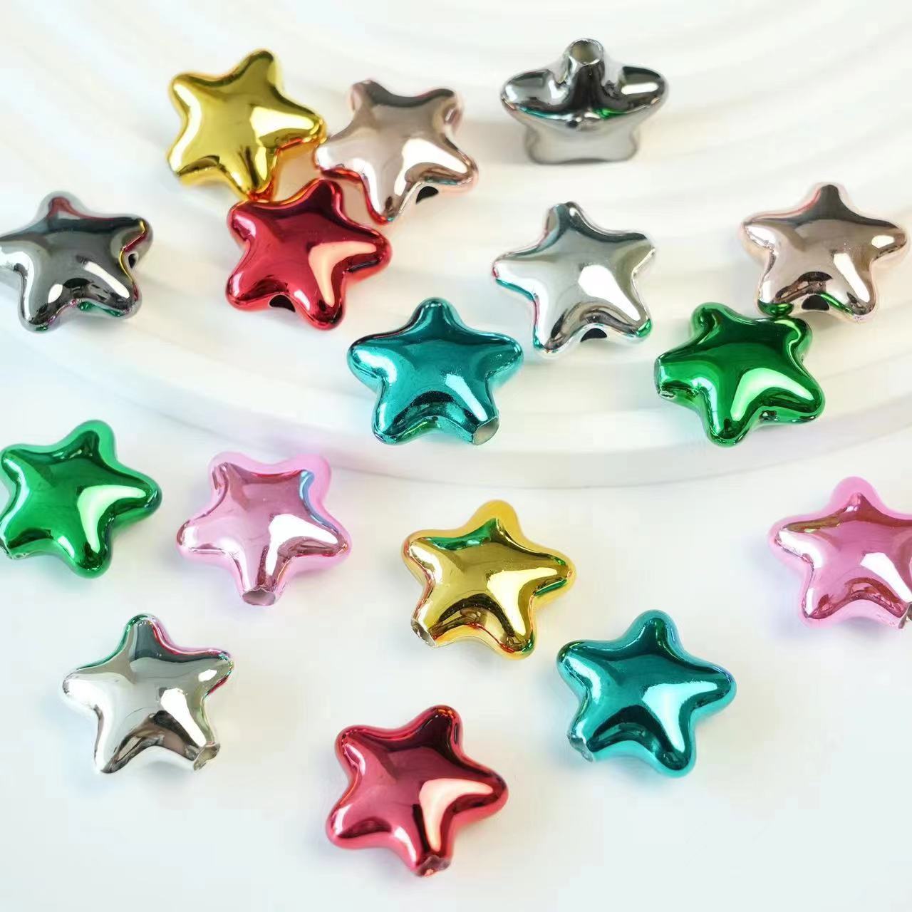 电镀uv金属胖五角星光面星星 DIY串珠笔手机链条圣诞挂件材料配饰